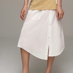 Maeve Anthropologie Shirttail Hem Midi Skirt White Ladies Small Tan Button EUC